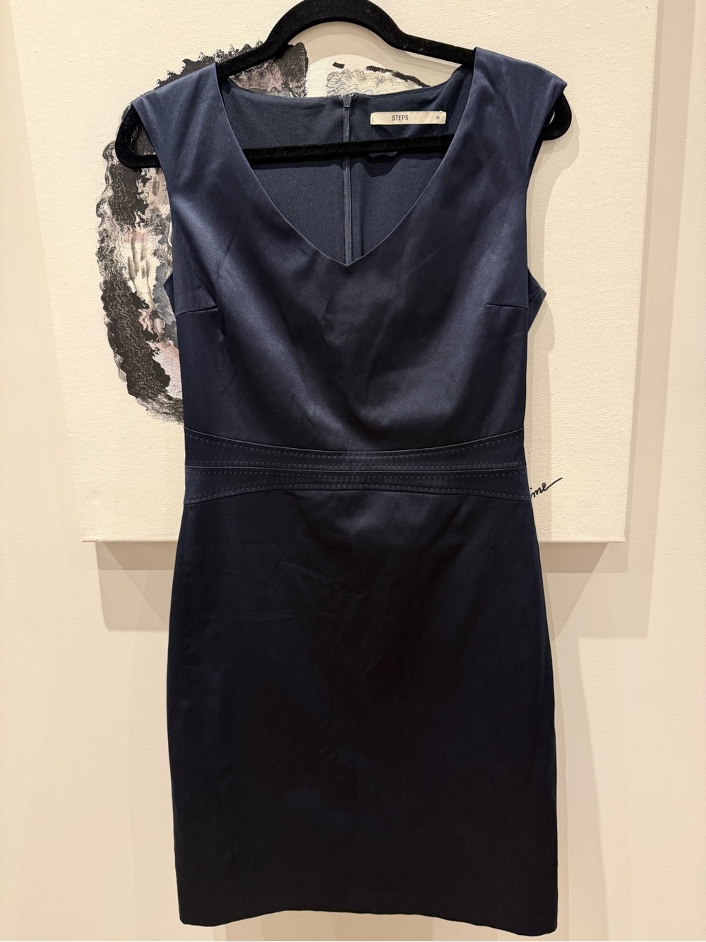 Sleeveless Navy V-Neck Sheath Dress by St. John